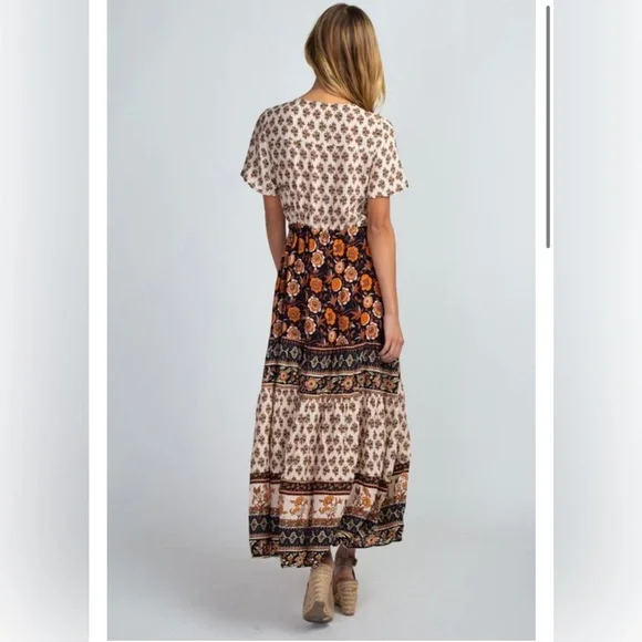 Bohme Brown and Orange Floral Midi Size M - Picture 2 of 8